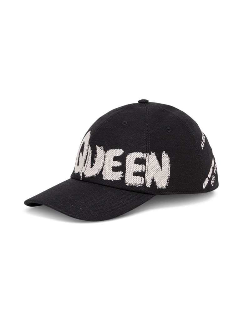 Alexander McQueen Cotton Hat With Graffiti Logo Print - Black