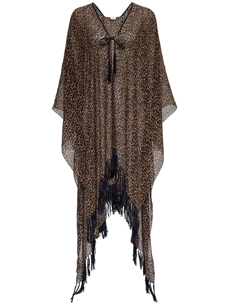 Saint Laurent Alpaca And Wool Animalier Long Poncho - Beige