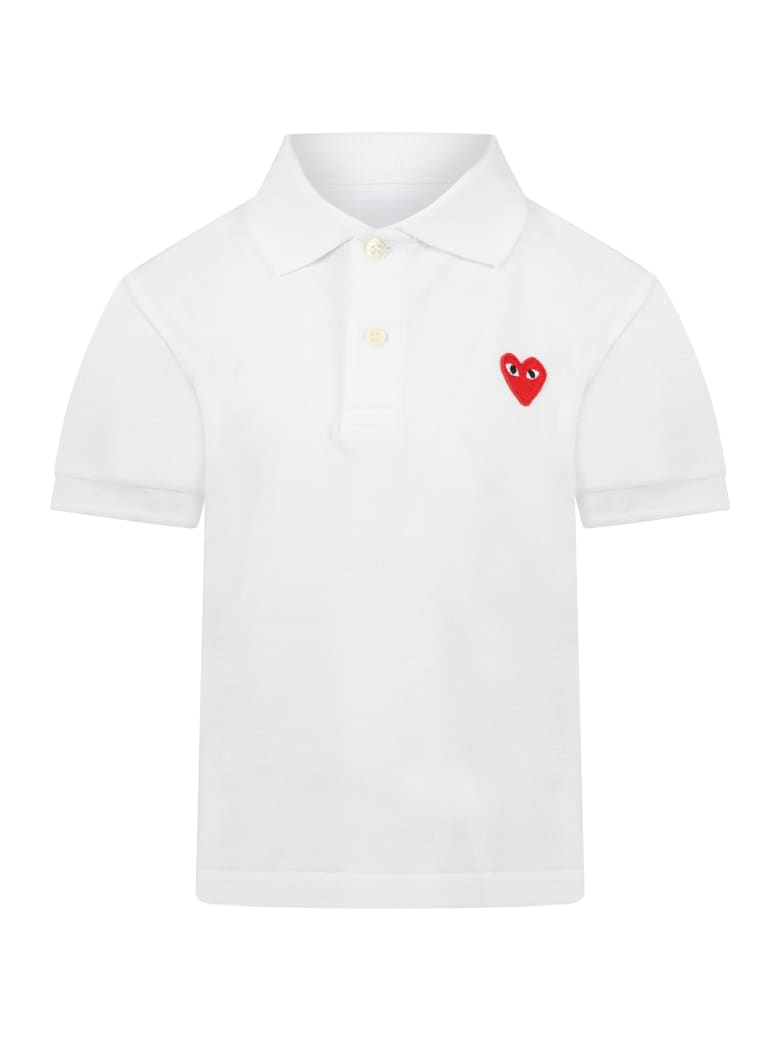 Comme des Garçons Play White Polo T-shirt For Kids With Logo - White