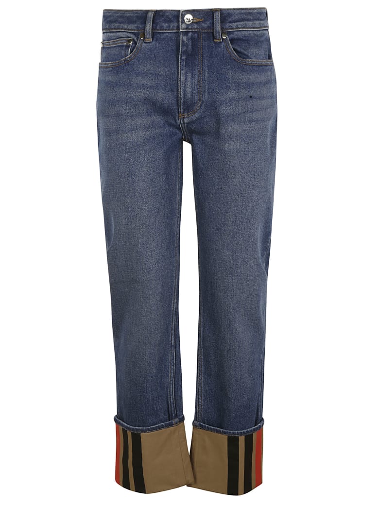 Burberry Folded Cuff Buttoned Jeans - Blue