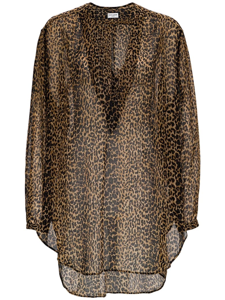 Saint Laurent Animalier Wool Shirt - Brown