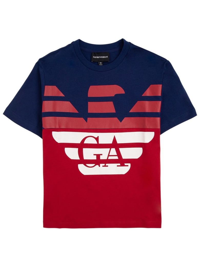 Emporio Armani Bicolor Cotton T-shirt With Logo Print - Blu