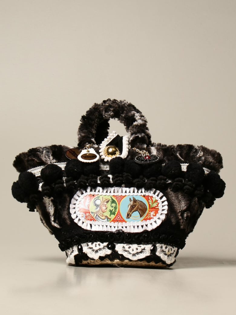 Sikuly Handbag Knights Sikuly Coffa Bag In Fabric And With Maxi Pompom And Emblem - Multicolor
