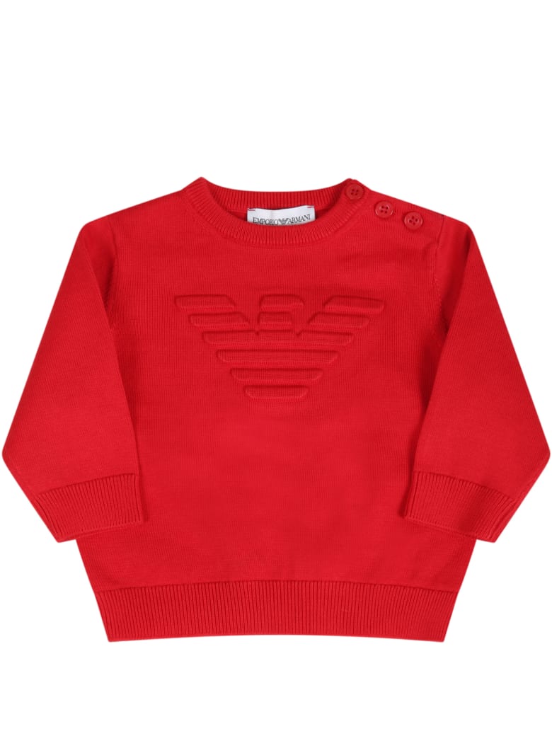 Armani Collezioni Red Sweater For Babyboy With Logo - Red