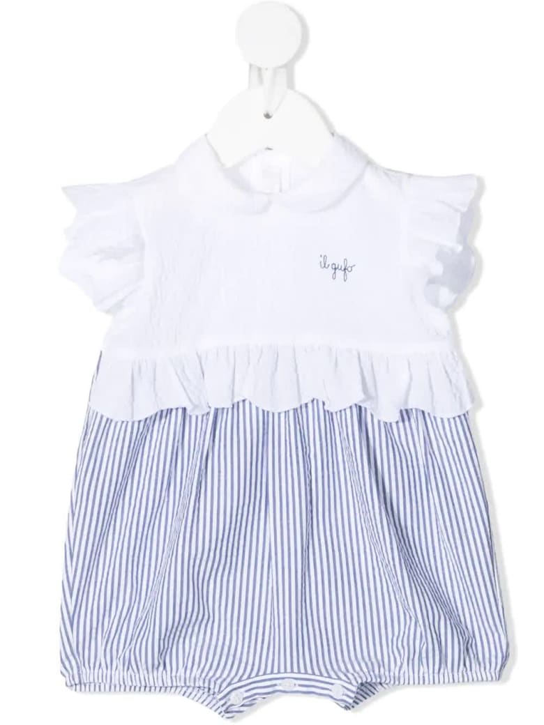 Il Gufo Newborn White And Blue Seersucker Jumpsuit - Blu denim