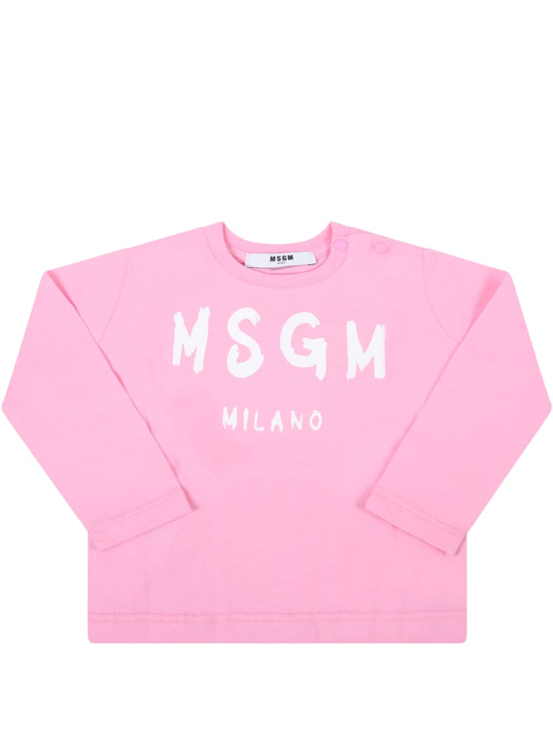 MSGM Pink T-shirt For Baby Girl With Logo - Pink