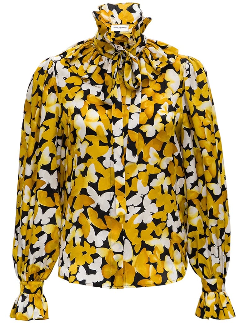 Saint Laurent Floral Silk Blouse - Yellow