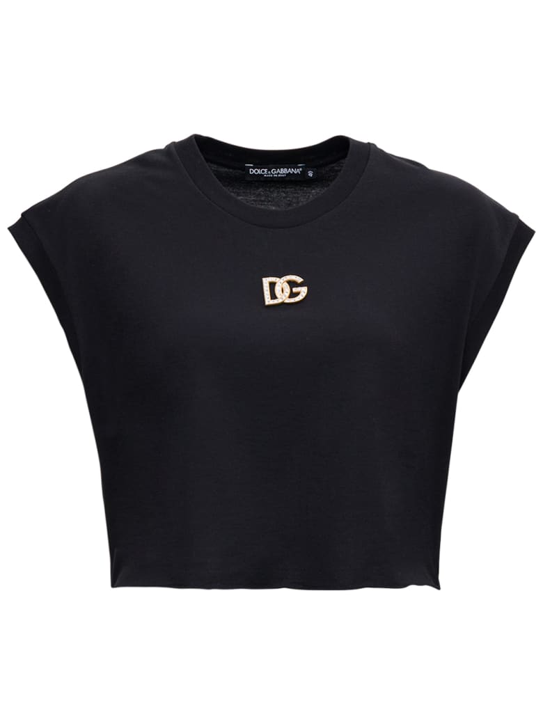 Dolce & Gabbana Black Cotton Cropt-shirt With Logo - Black