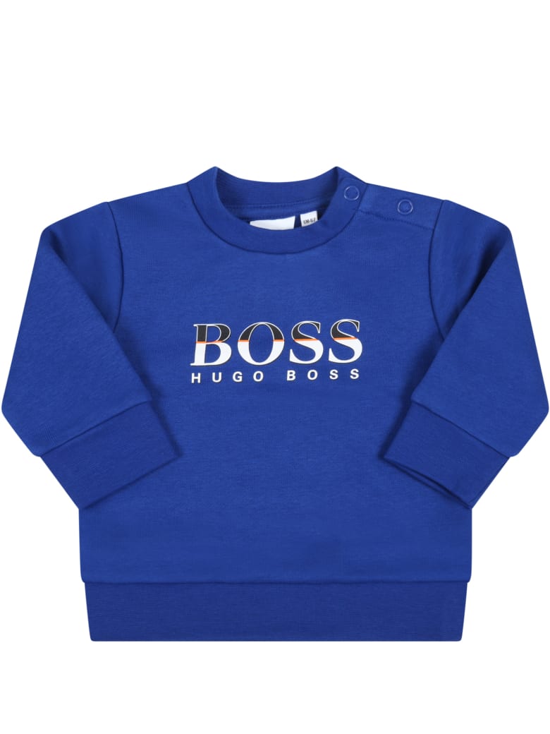 Hugo Boss Royal Blue Sweatshirt For Baby Boy With Logo - Blue