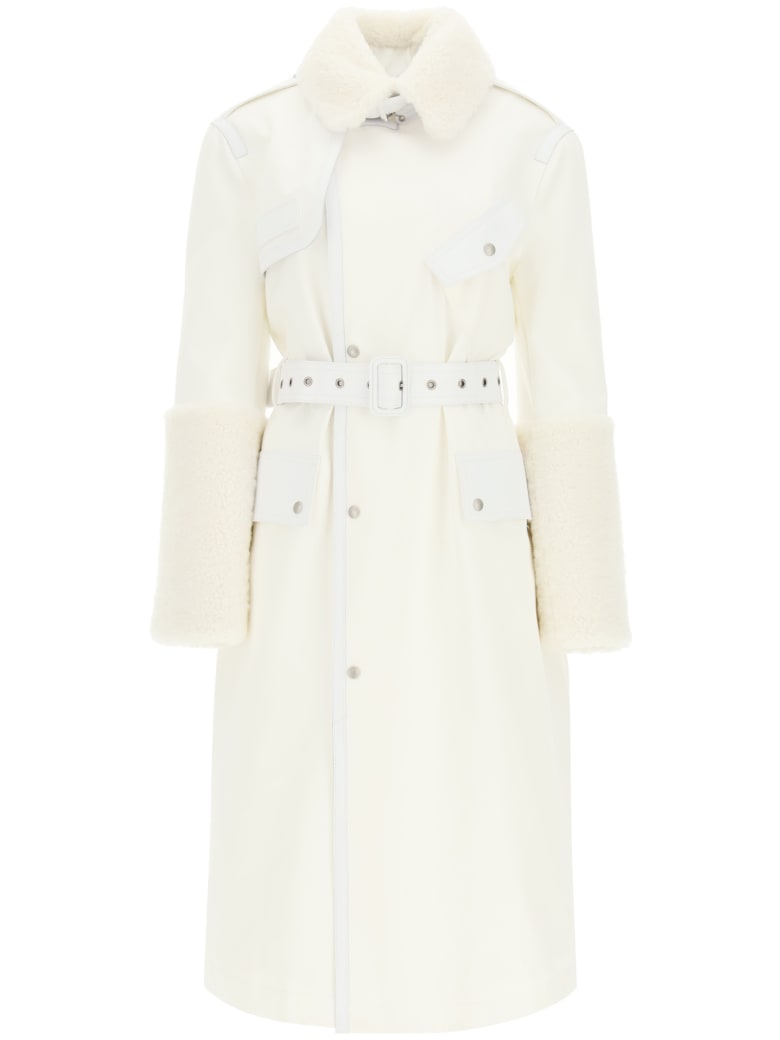 Mr & Mrs Italy Cotton Trench Coat With Leather And Shearling Inserts - OFF WHITE SAIL WHITE (White)