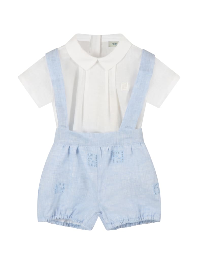 Fendi Multicolor Romper For Babyboy - Light Blue