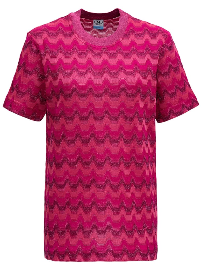 M Missoni Zig Zag Cotton Blend T-shirt - Fuxia