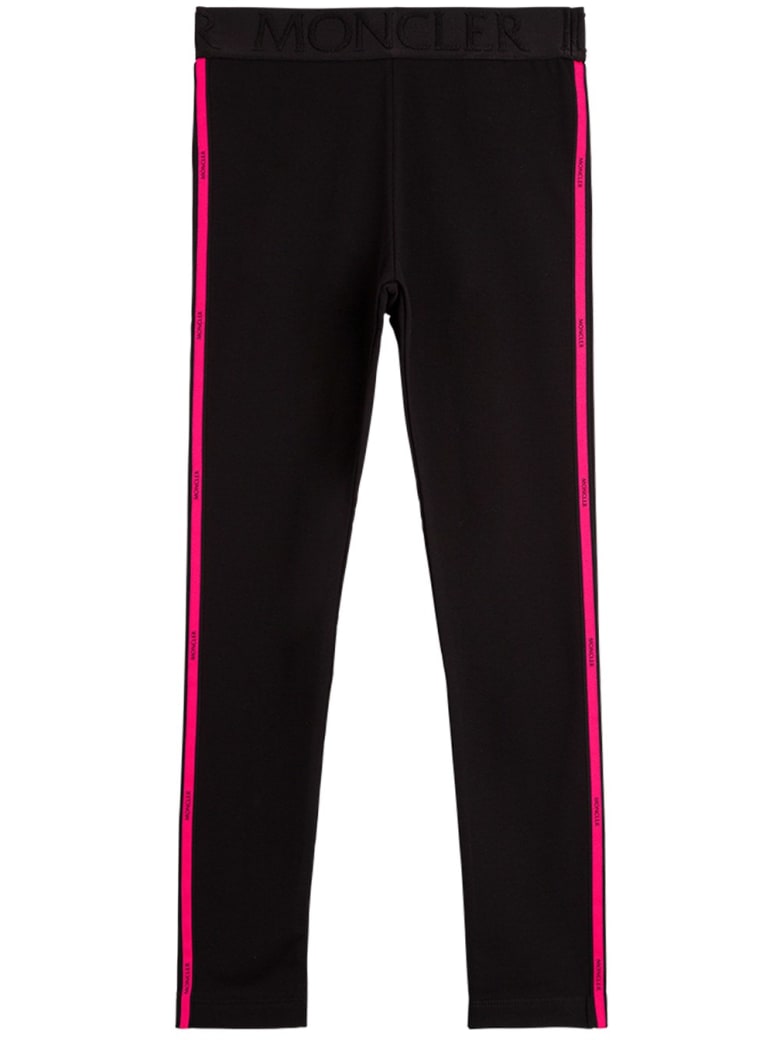 Moncler Cotton Pants With Side Logo Band - Black