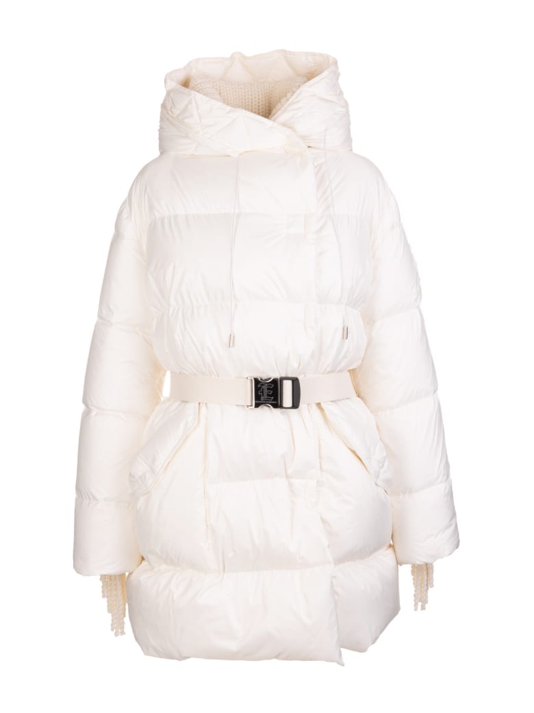 Ermanno Scervino White Down Jacket With Belt And Sleeve With Concealed Fringes - MARSHMALL
