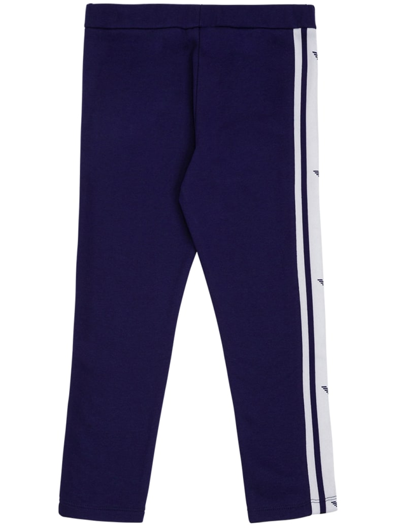 Emporio Armani Blue Cotton Jogger With Contrast Side Bands - Blu