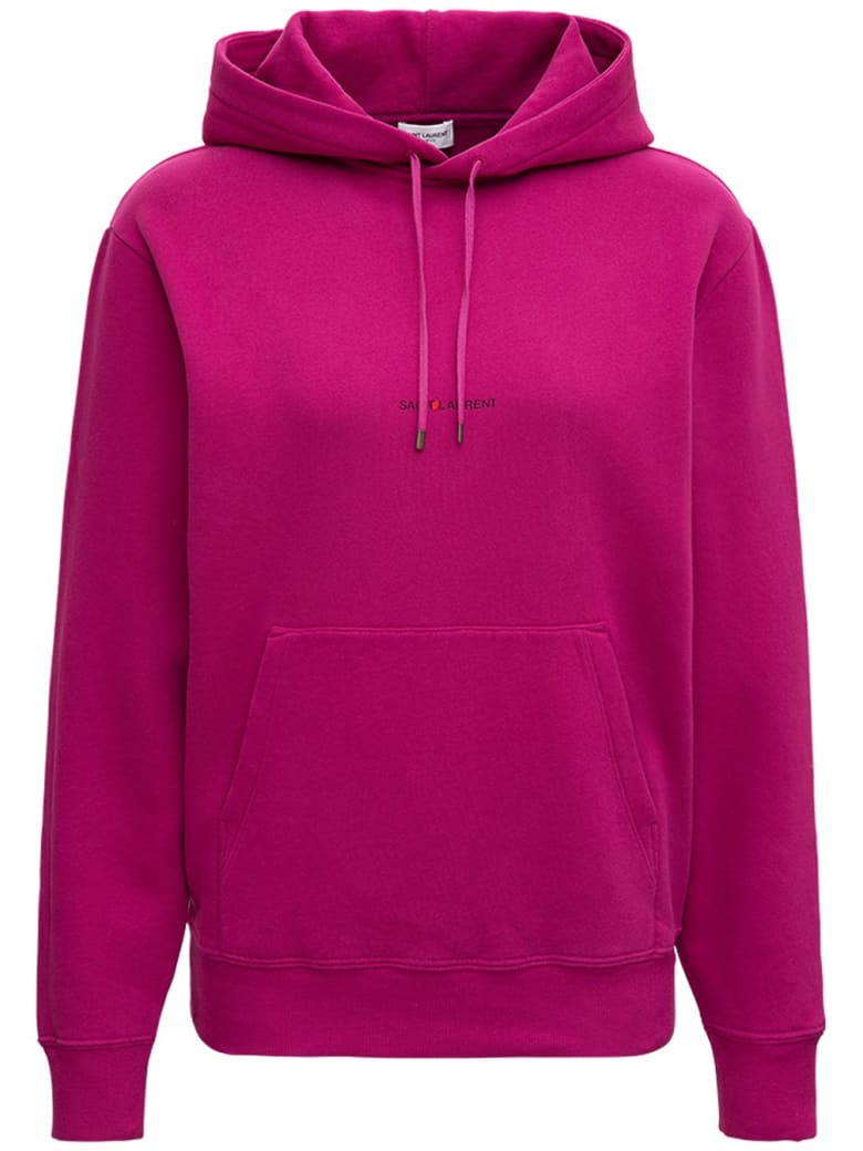 Saint Laurent Pink Jersey Hoodie With Logo - Fuxia