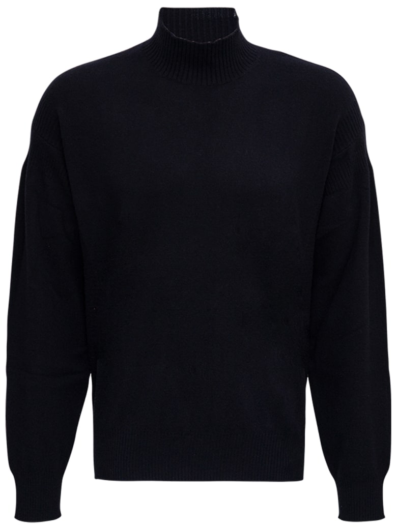Z Zegna High Neck Black Wool Sweater - Black