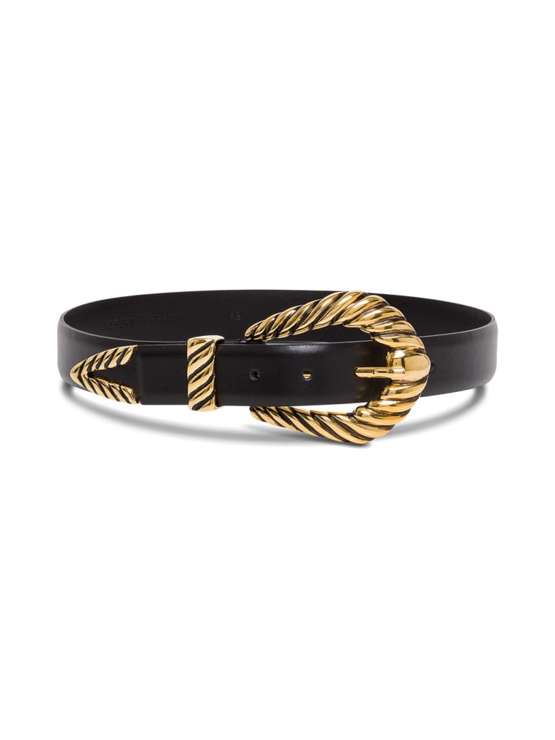 Alberta Ferretti Leather Belt With Metal Buckle - Black