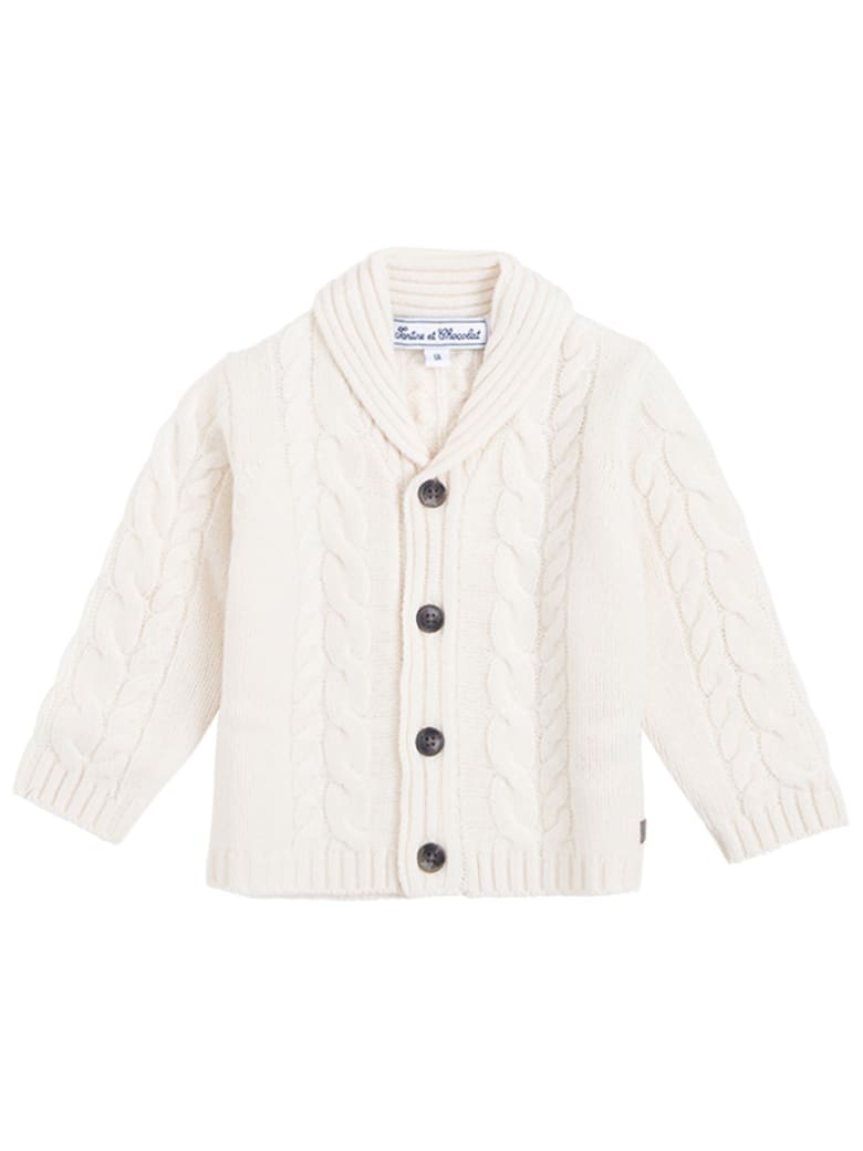 Tartine et Chocolat White Cardigan In Woven Wool With Buttons - White