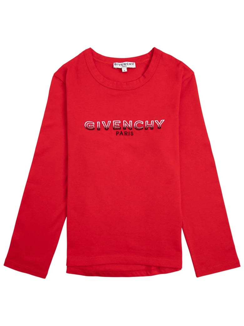 Givenchy Long-sleeved T-shirt In Red Cotton With Logo Print - Red