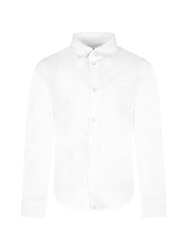 Armani Collezioni White Shirt For Boy With Iconic Eagle - White
