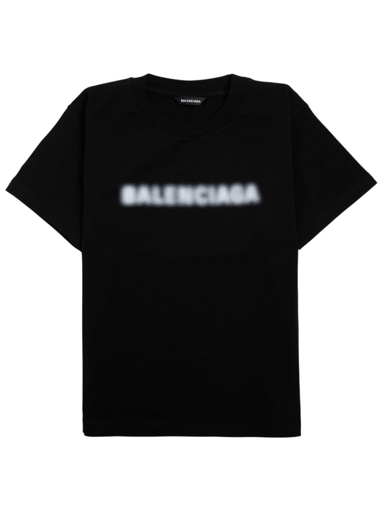 Balenciaga Black Jersey T-shirt With Logo Print - Black