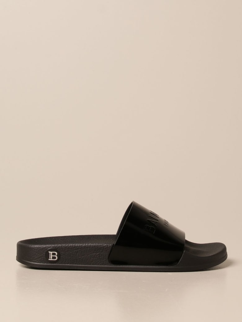 Balmain Flat Sandals Slipper Sandal In Patent Leather With Logo |