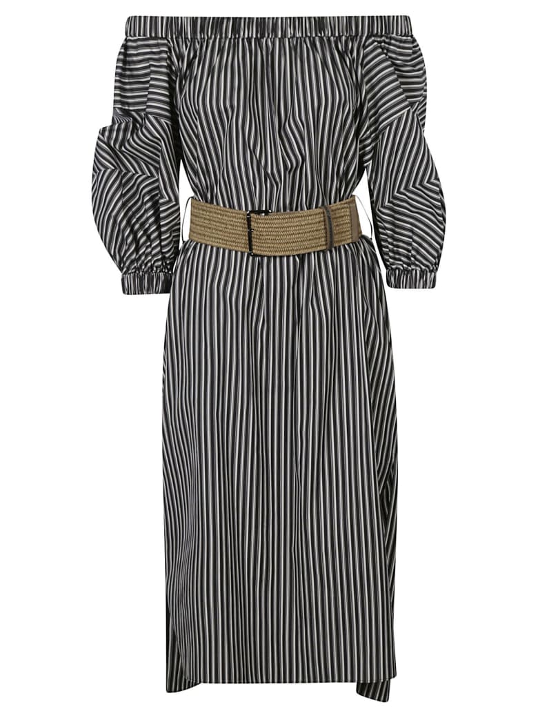 Brunello Cucinelli Stripe Print Off-shoulder Dress - BLACK/WHITE