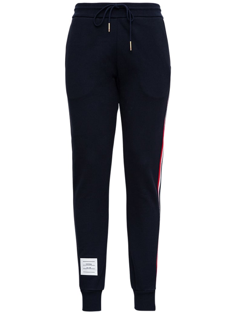 Thom Browne Blue Cotton Jogger With Rwb Stripe Inserts - Blu