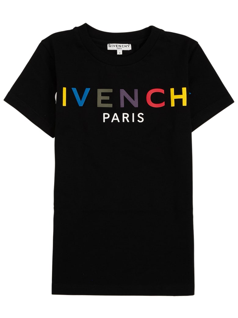 Givenchy Black Cotton T-shirt With Multicolor Logo Print - Black