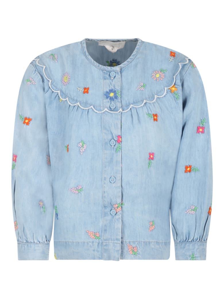 Stella McCartney Kids Light Blue Blouse For Girl With Flowers - Light Blue