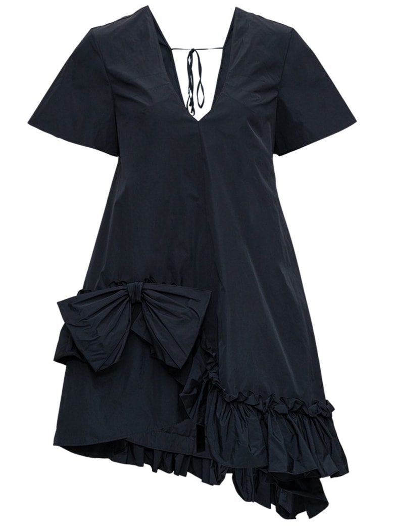RED Valentino Asymmetrical Taffeta Dress With Bow - Black