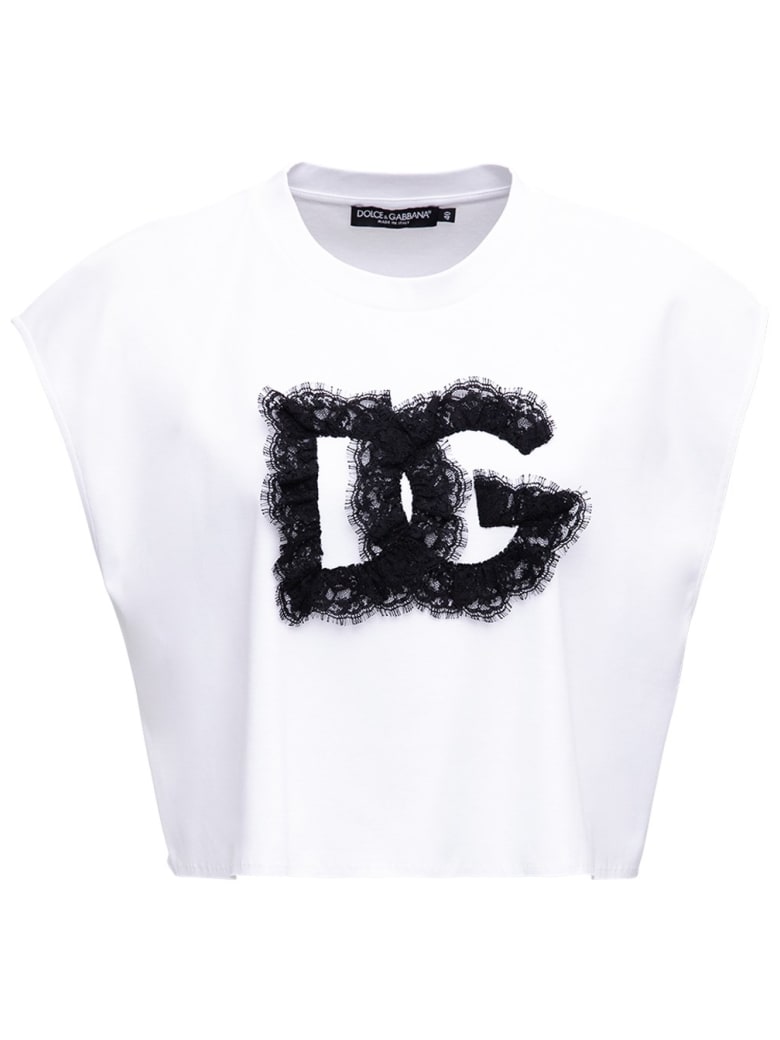 Dolce & Gabbana Cotton Crop T-shirt With Logo - White
