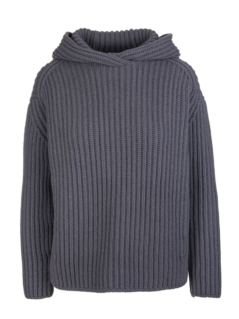 Fedeli Woman Hooded Sweater In Dark Grey Ribbed Cashmere - Dust grey