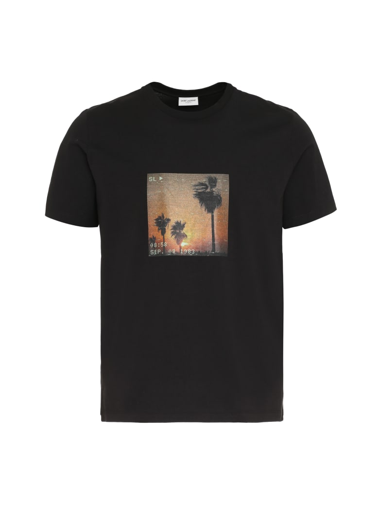 Saint Laurent Printed Cotton T-shirt - black