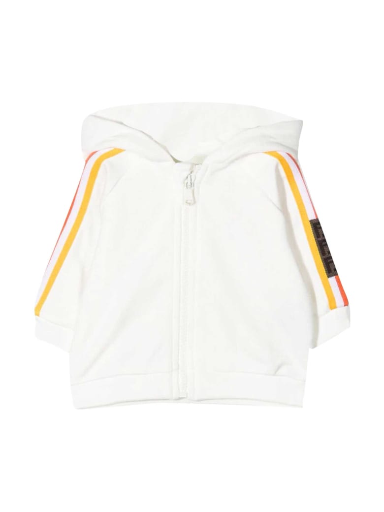 Fendi White Sweatshirt With Hood And Multicolor Bands - Bianco/rosa