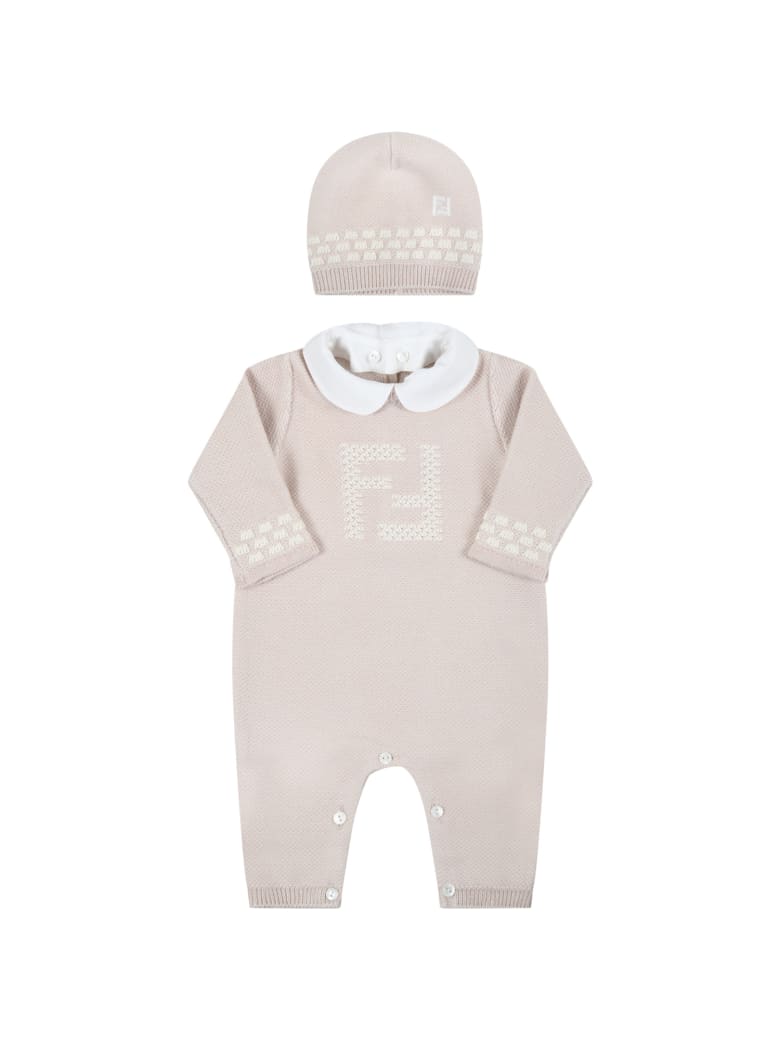Fendi Beige Set For Babykids With Douple Ff - Beige