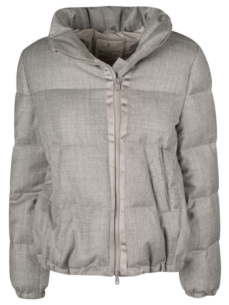 Brunello Cucinelli Bead Embellished Padded Jacket - Grey