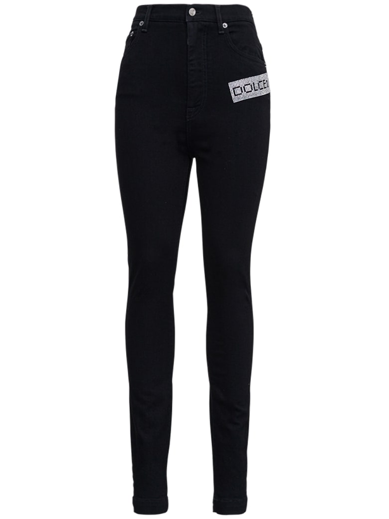Dolce & Gabbana Stretch Denim Jeans With Jewel Logo - Black