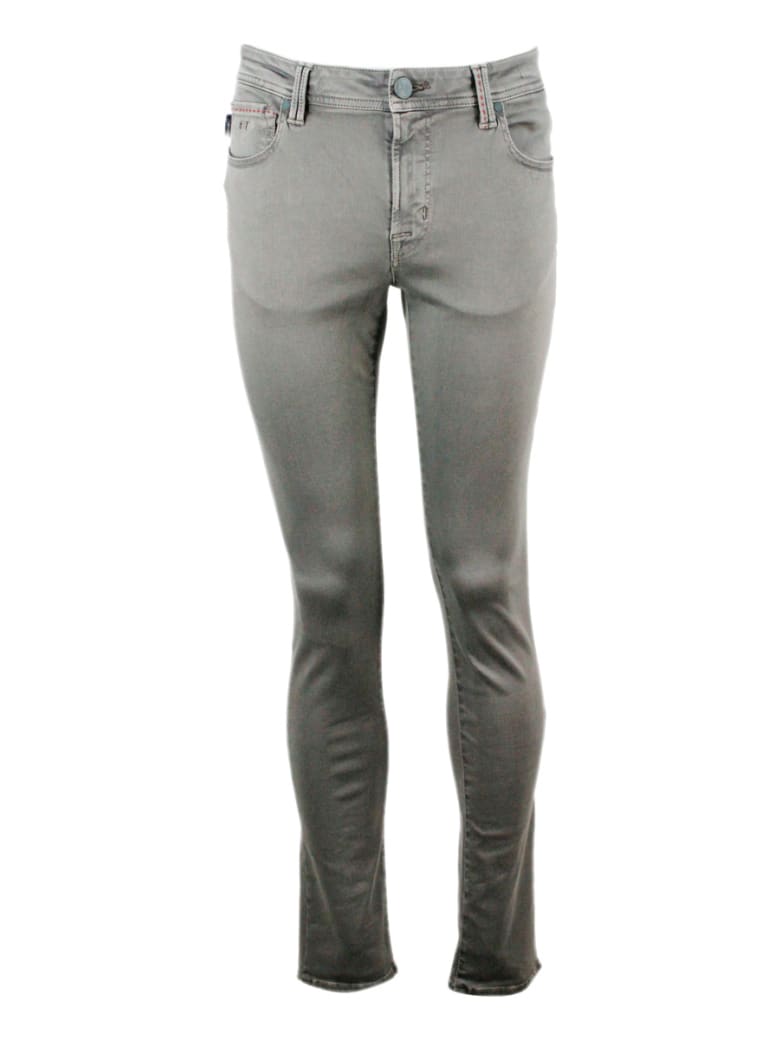 Sartoria Tramarossa Leonardo Slim Trousers In 5-pocket Stretch Cotton Gabardine With Sartorial Stitching - Beige
