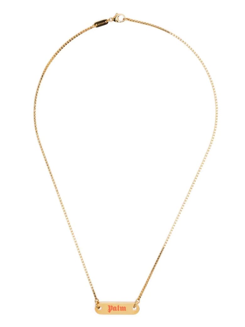 Palm Angels Man Golden Necklace With Logo Plate
