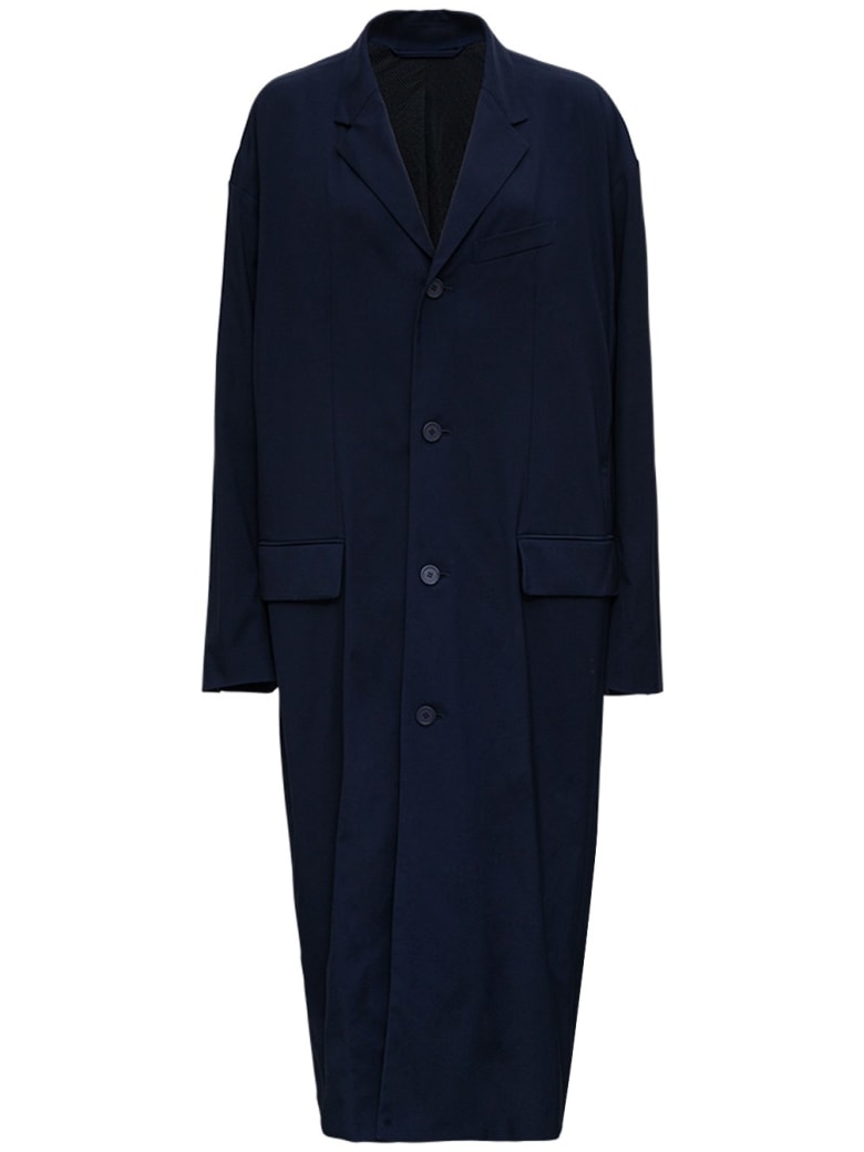 Balenciaga Oversize Long Coat In Blue Nylon - Blu