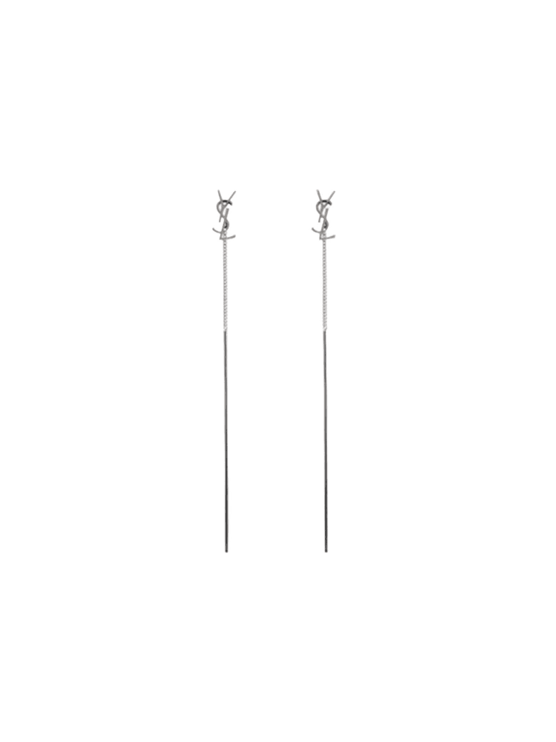 Saint Laurent Silver Brass Earrings With Logo - SILVER