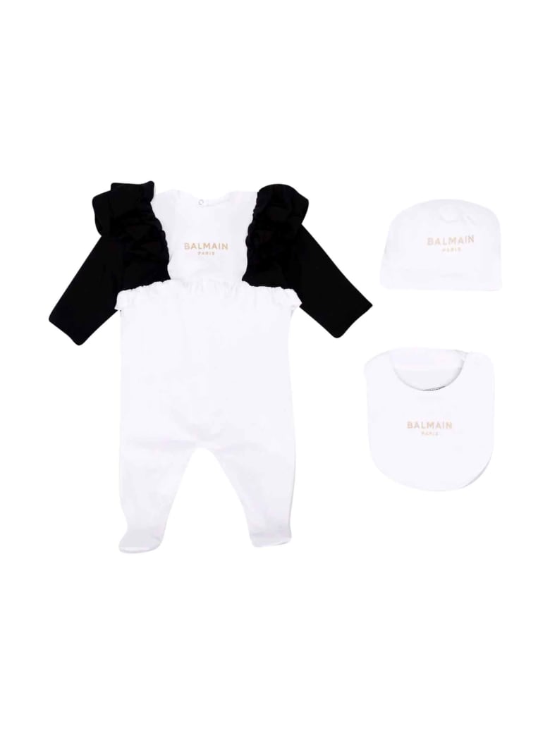 Balmain Newborn White Onesie - Nero/bianco