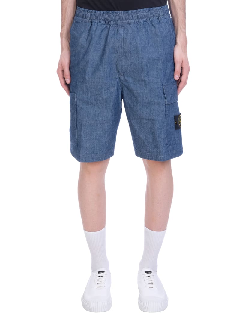 Stone Island Shorts In Blue Denim - blue