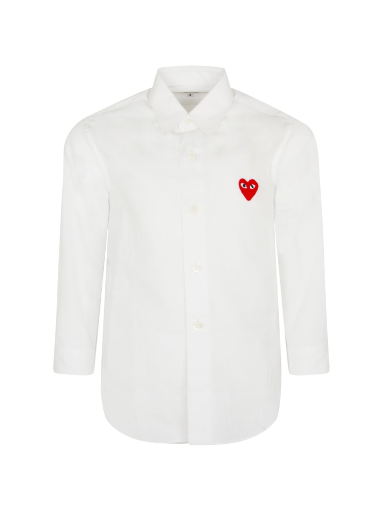 Comme des Garçons Play White Shirt For Kids With Iconic Heart - White