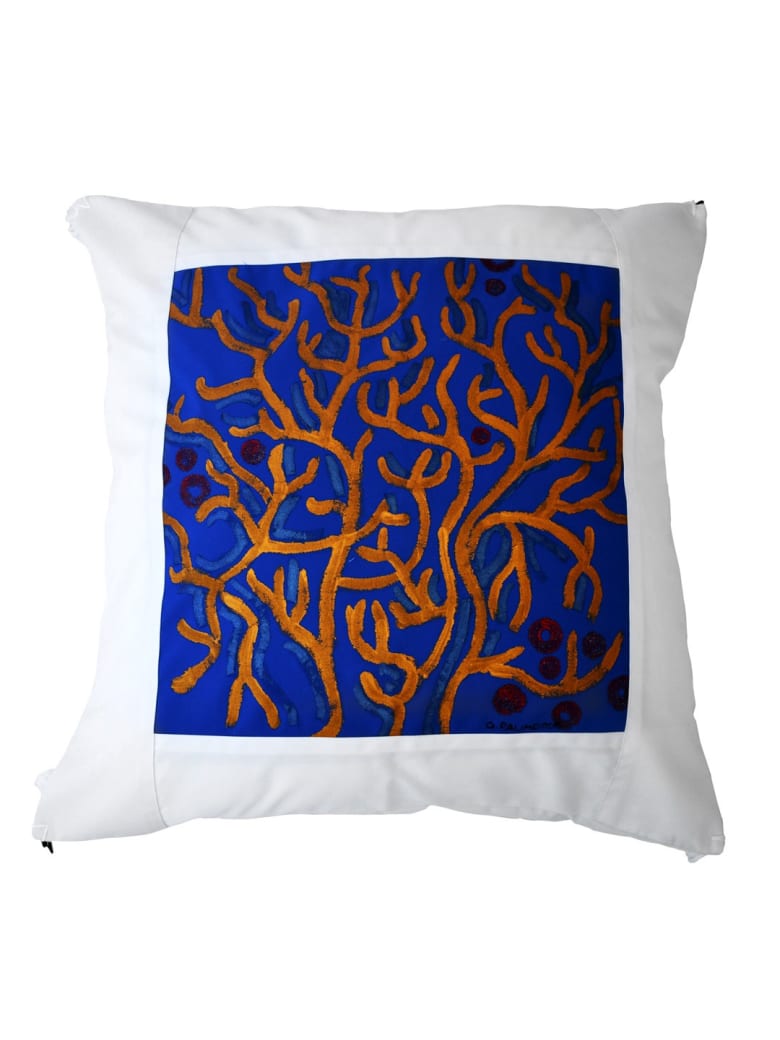 Le Botteghe su Gologone Cotton Hand Painted Indoor Cushion 80x80 cm - Blue Fantasy