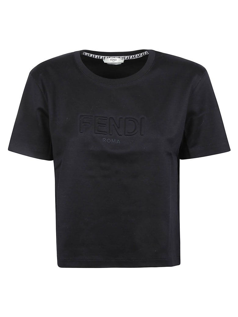 Fendi Embossed Logo Cropped T-shirt - Black