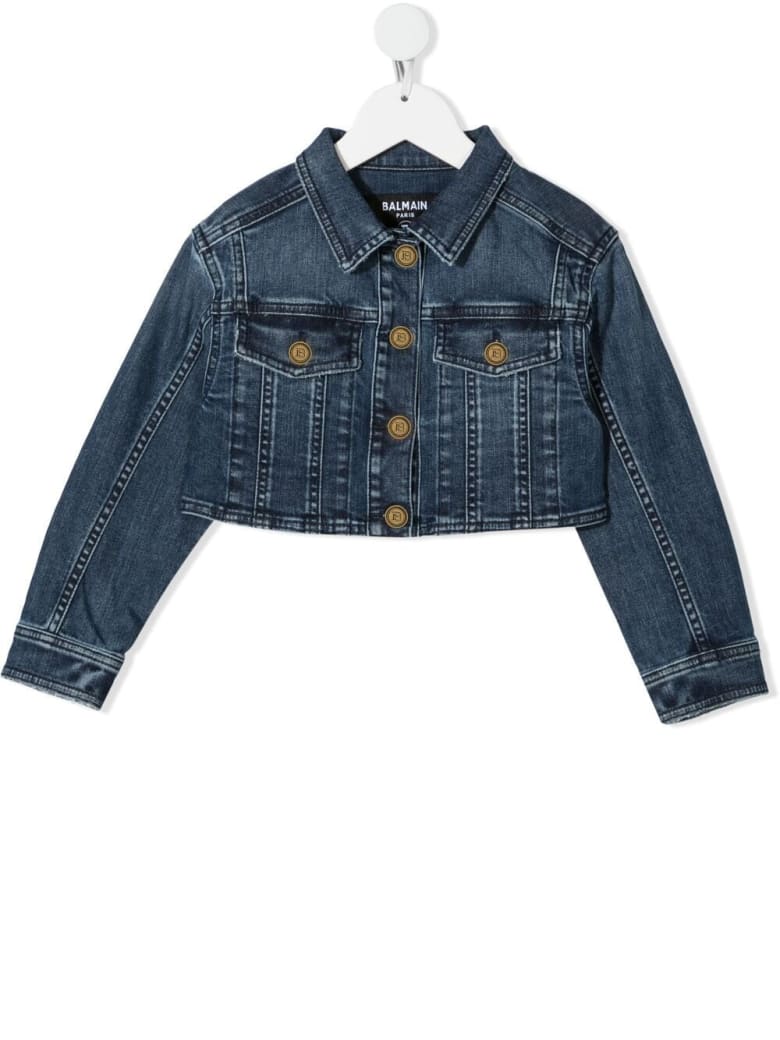 Balmain Kid Denim Jacket With Embossed Logo