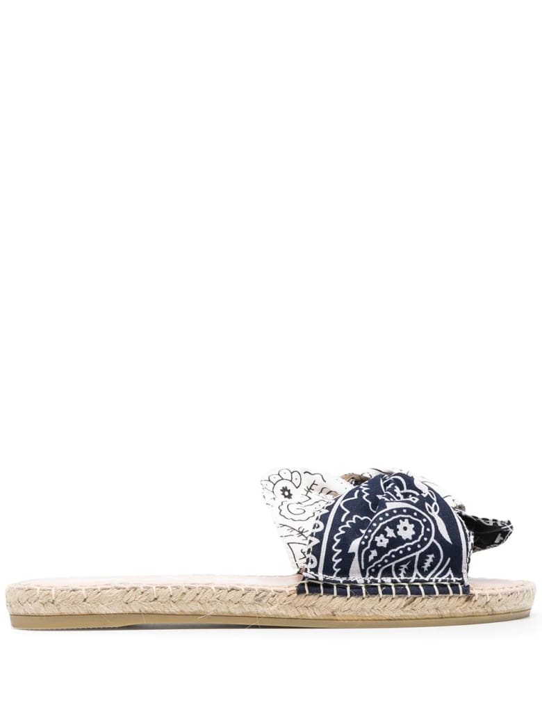 Manebi Woman Flat Sandals With Knot - Bandana - White And Navy Blue - Navy & white bandana